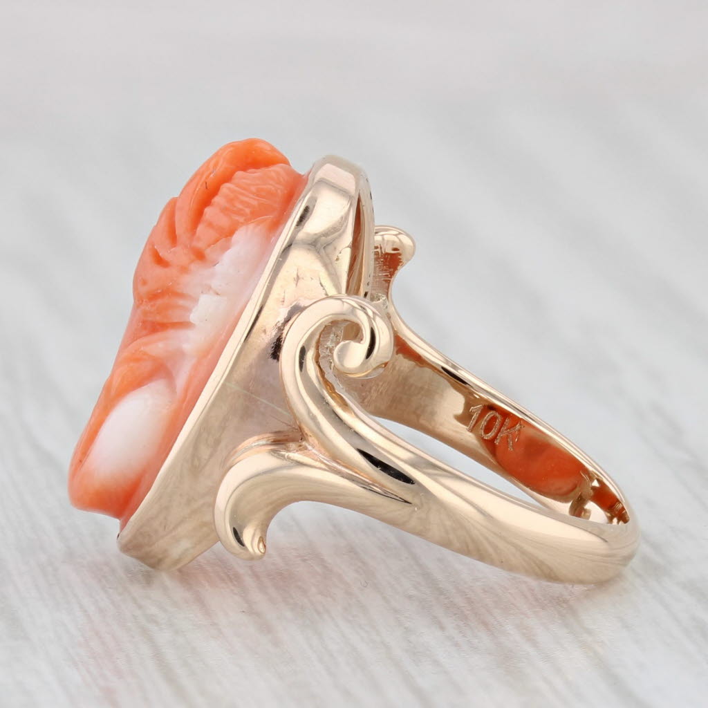 Light Gray Antique Coral Cameo Ring 10k Yellow Gold Size 3.75 Figural