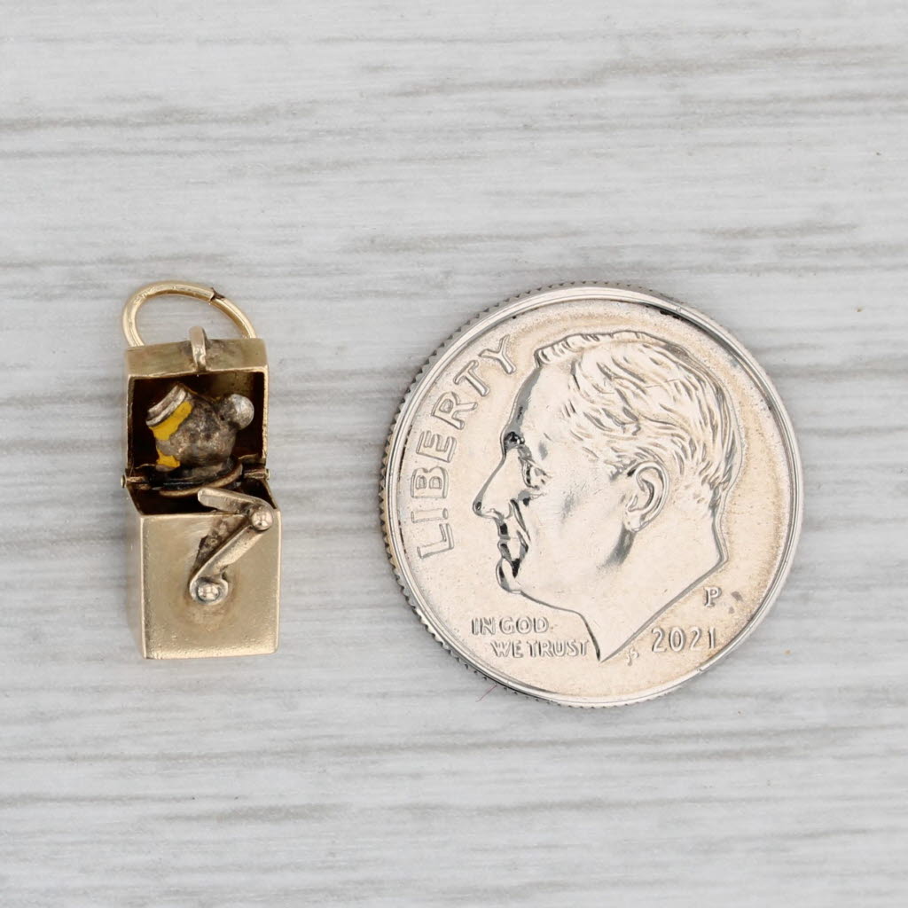 Light Gray Vintage Jack in the Box Charm 14k Yellow Gold Vintage Opens Pendant
