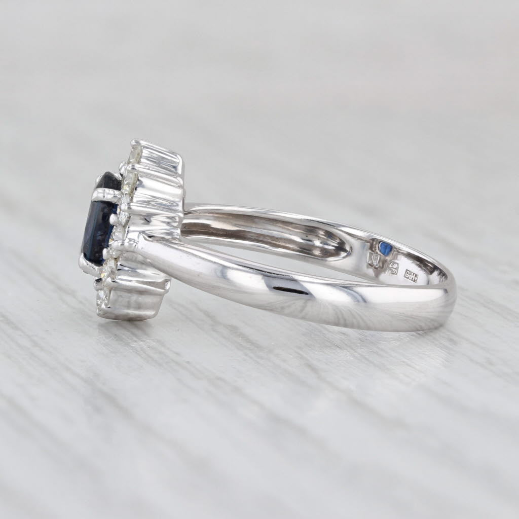 1.30ctw Blue Sapphire Diamond Halo Ring 18k White Gold Size 7.25 Engagement
