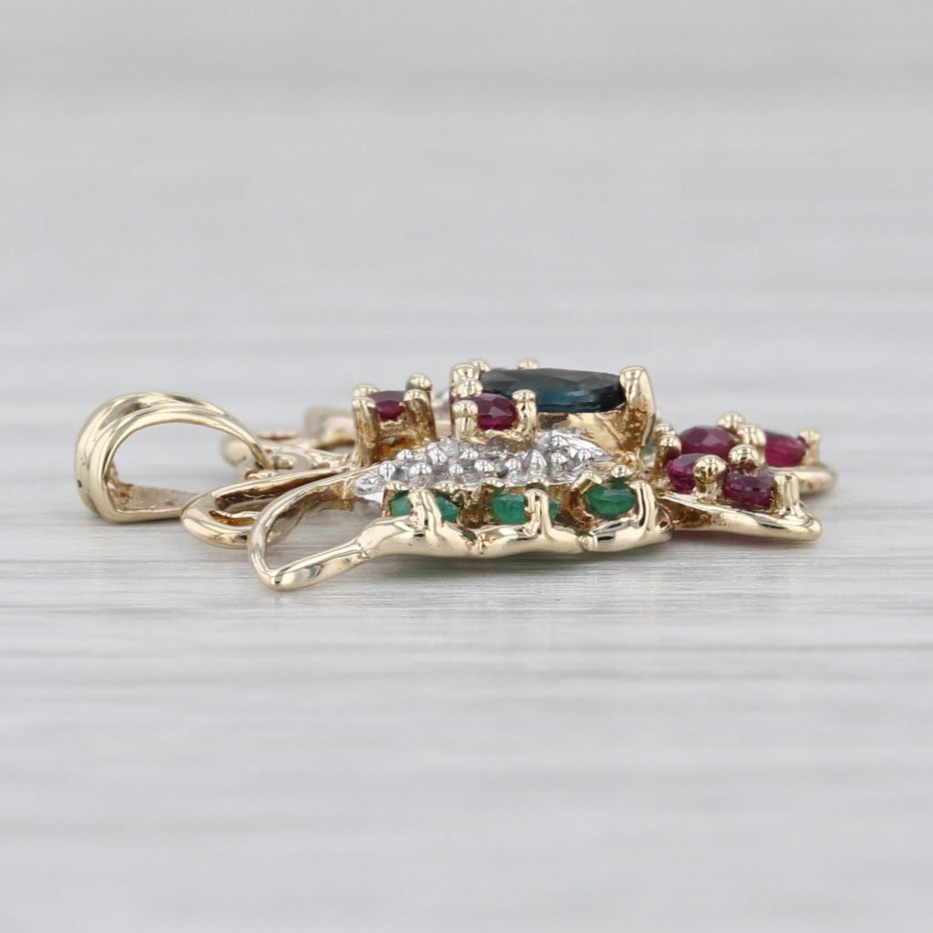 0.78ctw Gemstone Butterfly Pendant 10k Gold Ruby Emerald Sapphire Diamond