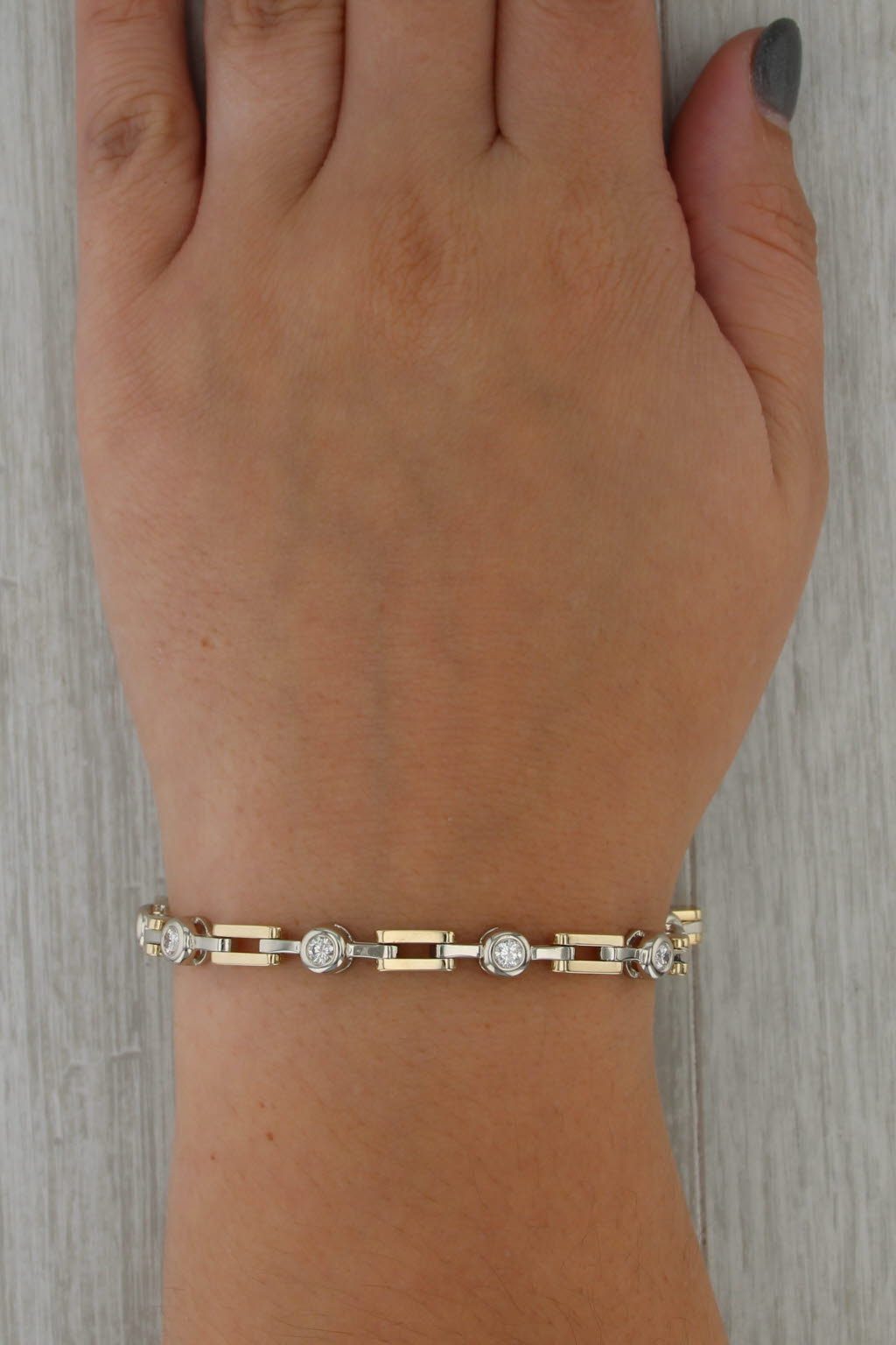 1ctw Diamond Bar & Circle Link Bracelet 14k Yellow White Gold 6.75" 5.7mm