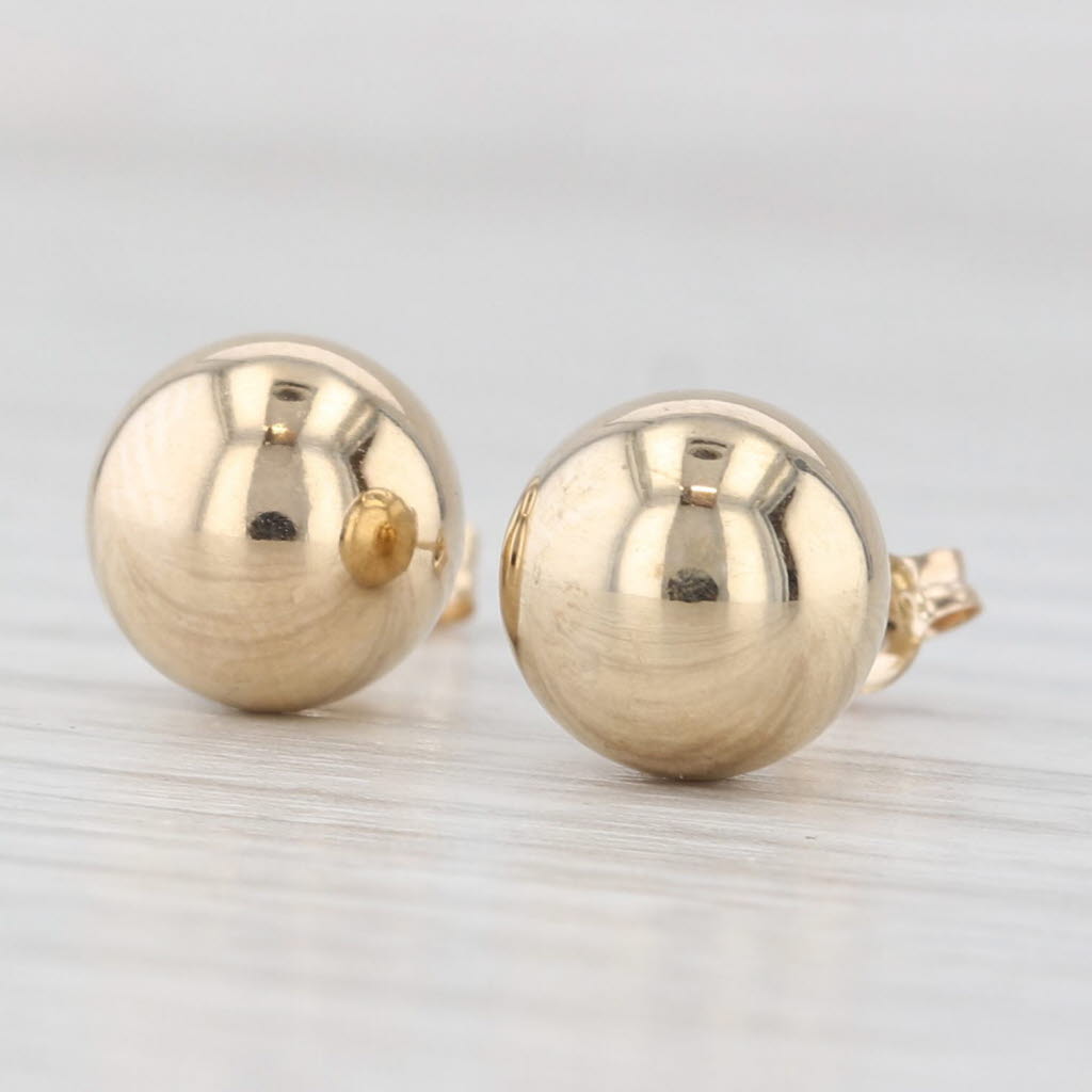 Light Gray 7.8mm Bead Stud Earrings 14k Yellow Gold