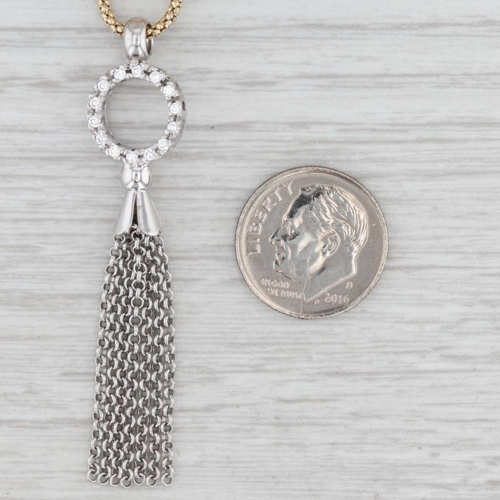 Light Gray 0.18ctw Diamond Fringe Pendant Necklace 14k Gold 16.75" Popcorn Chain