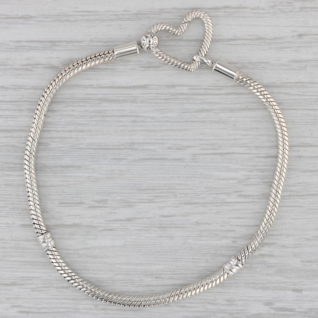 Gray Pandora Moments Heart Clasp Charm Bracelet 599539C00 Sterling Silver 7.75"
