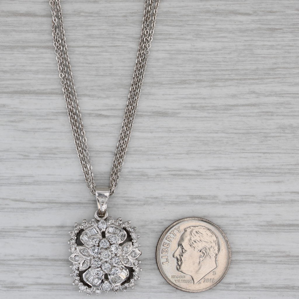 Gray 1.02ctw Diamond Flower Pendant Necklace 14k Gold Multistrand Cable Chain 17"