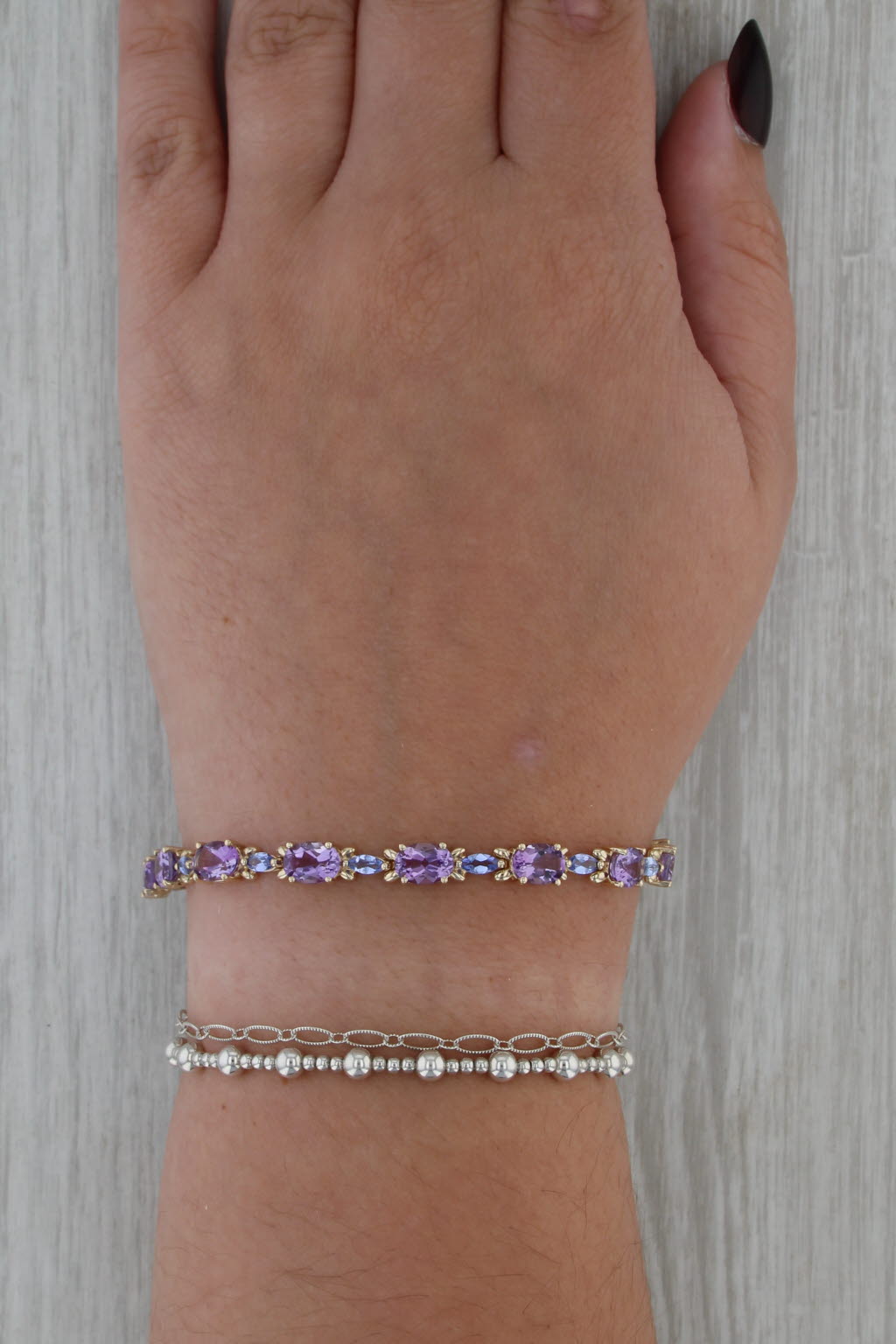 11.70ctw Amethyst Tanzanite Tennis Bracelet 10k Yellow Gold 7.5" 5.2mm