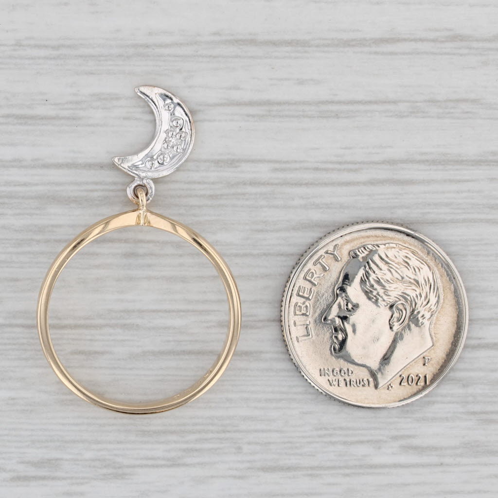 Gray Diamond Accented Crescent Moon Charm Ring 14k Yellow White Gold Size 6.5