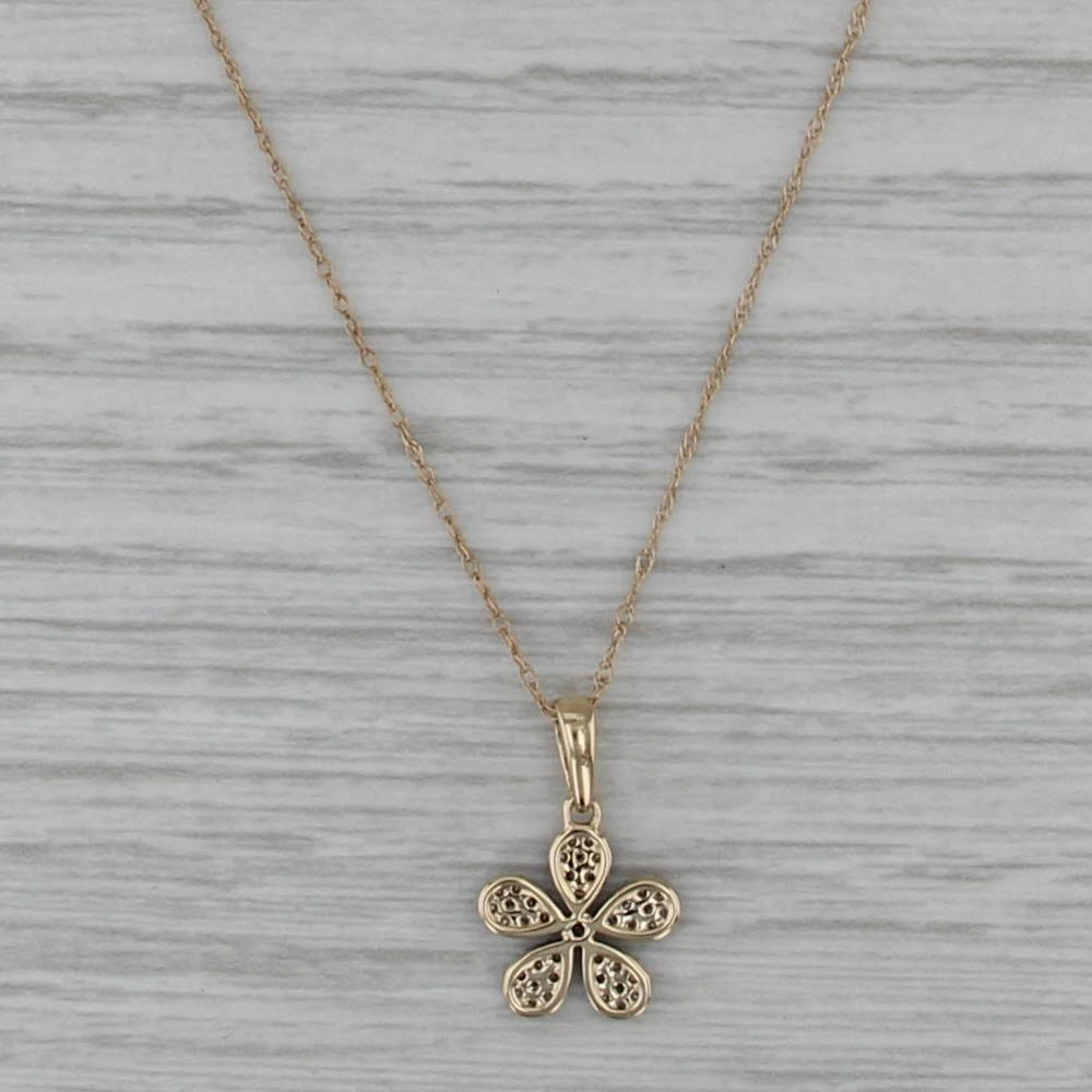 0.15ctw Diamond Flower Pendant Necklace 14k Yellow Gold 18.5" Rope Chain