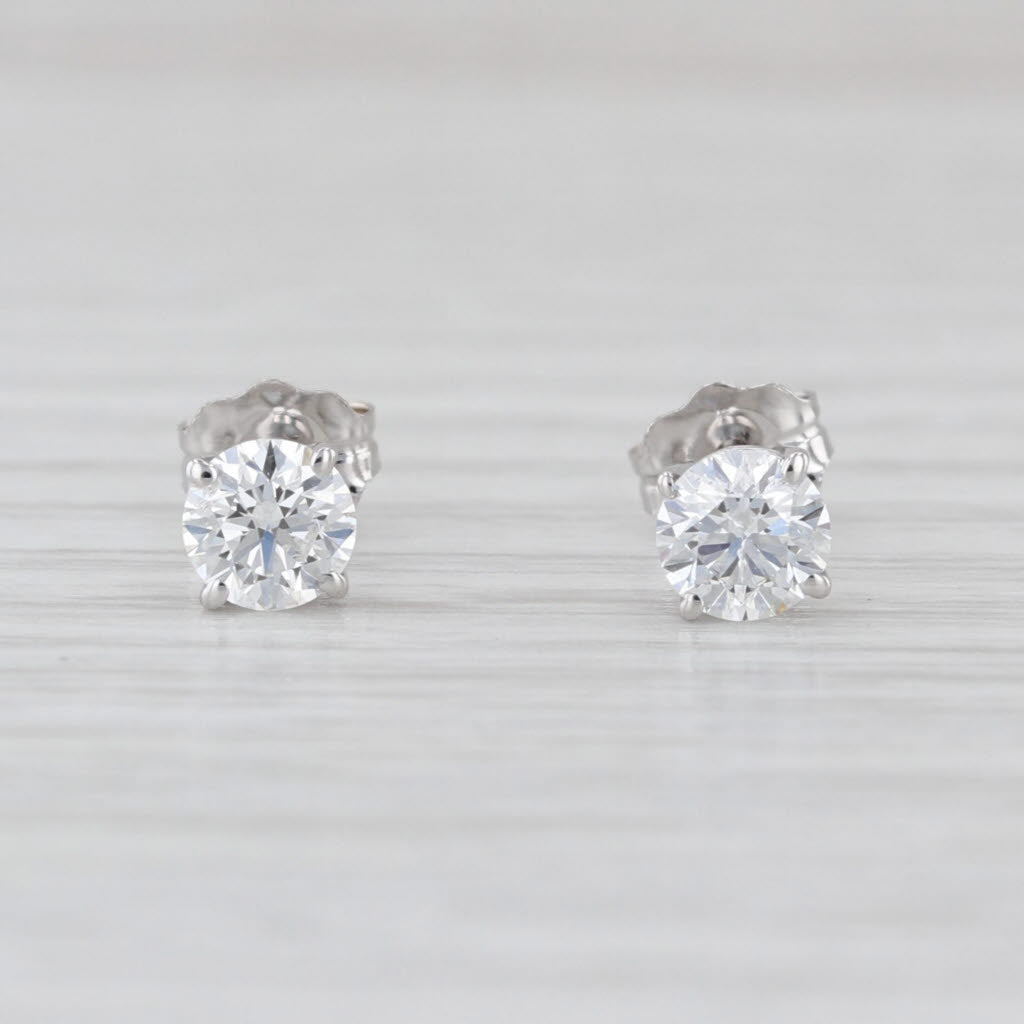 0.59ctw Round Diamond Stud Earrings 14k White Gold Solitaire Studs