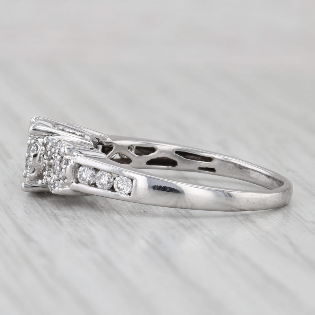 Light Gray 1.04ctw 3-Stone Diamond Halos Ring 14k White Gold Size 10.5 Engagement