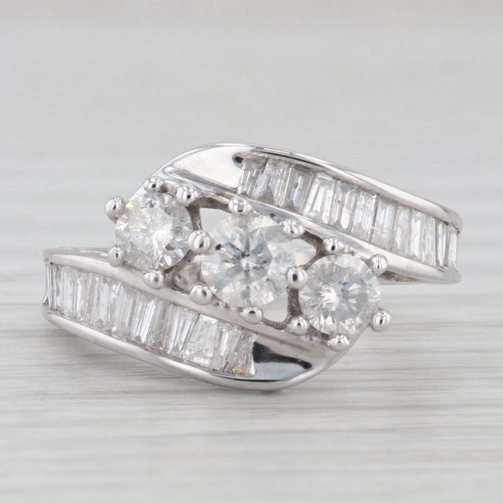 Light Gray 1.70ctw Diamond 3-Stone Bypass Ring 14k White Gold Size 6