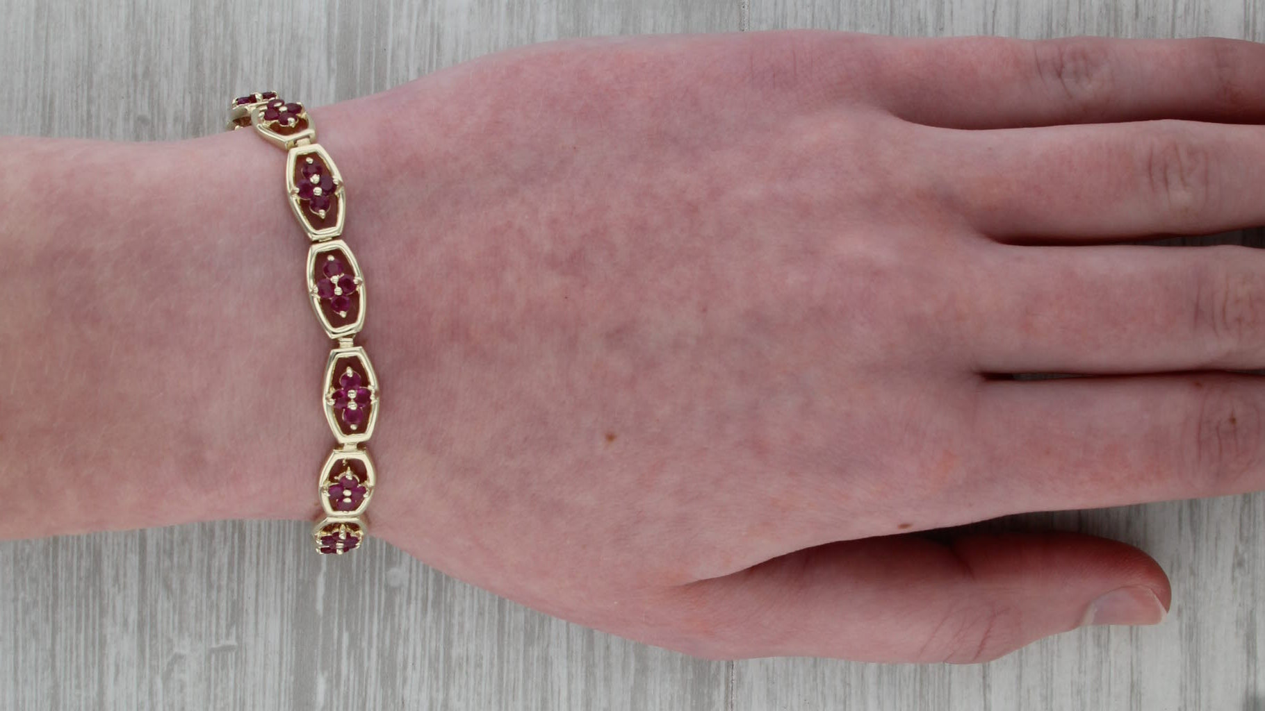 4ctw Ruby Flower Tennis Bracelet 14k Yellow Gold 7.25" 7.5mm