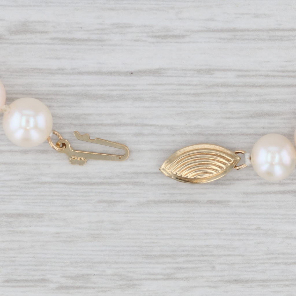 New w/ Tag Cultured Pearl Single Strand Bead Necklace 14k Gold Clasp 18" 6.9mm