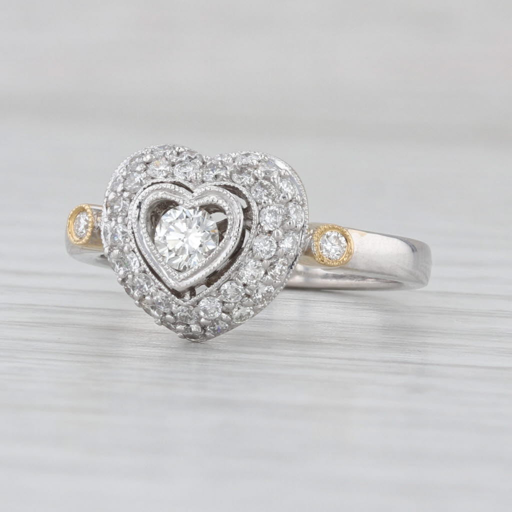 0.60ctw Diamond Heart Halo Ring 18k White Gold Size 7 Engagement