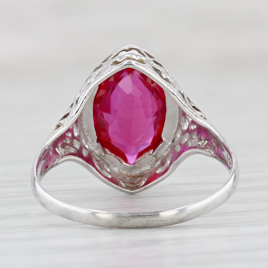 Light Gray Vintage 2.40ct Lab Created Ruby Ring 18k White Gold Size 7.75 Marquise Solitaire