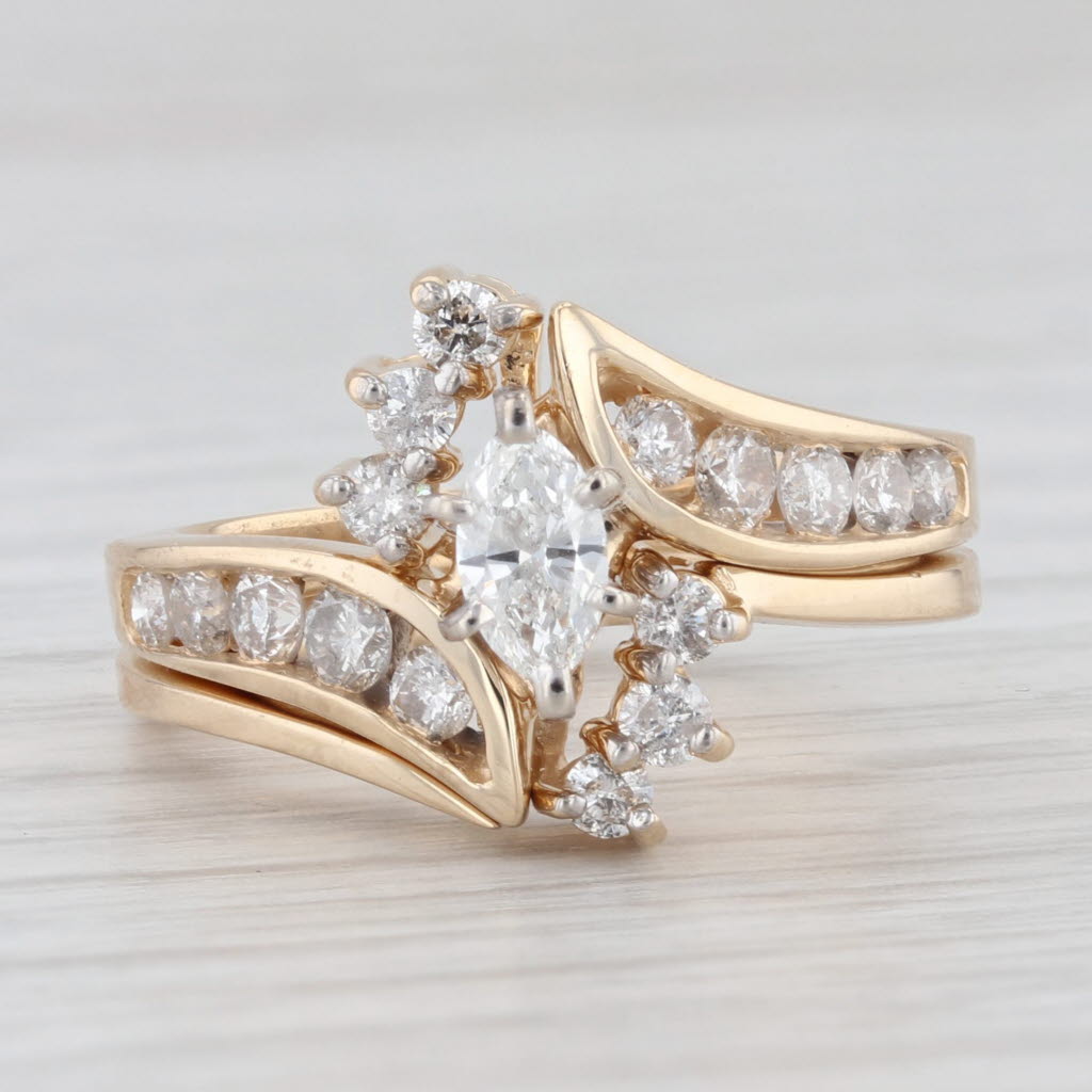 Light Gray 0.87ctw Marquise Diamond Engagement Ring Wedding Band Jacket Bridal Set 14k Gold