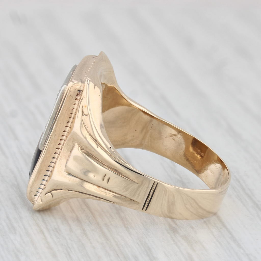 Light Gray Vintage Intaglio Carved Tiger's Eye Ring 10k Gold Diamond Accent Size 9