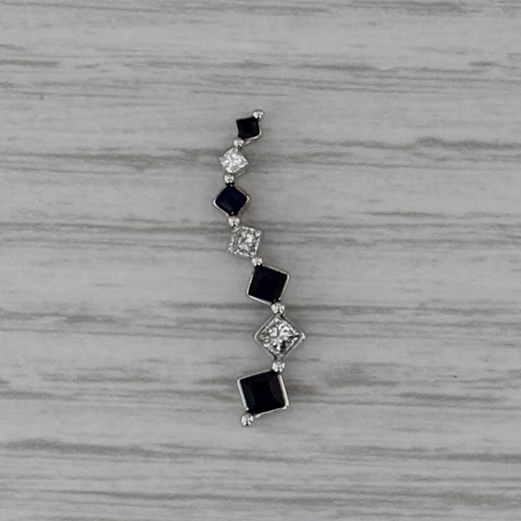 0.56ctw Blue Sapphire Diamond Journey Pendant 14k White Gold Floating Drop
