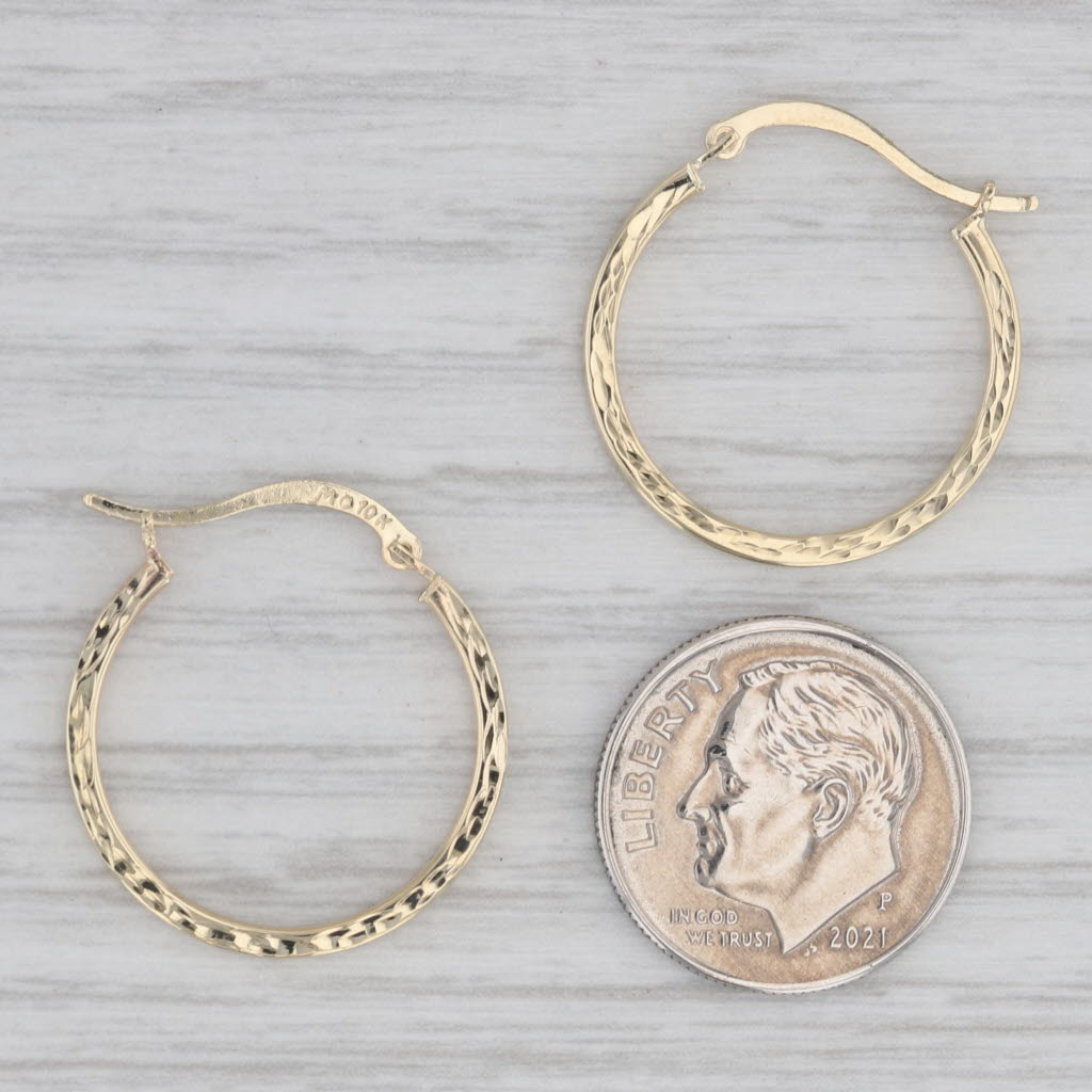 Gray Etched Round Hoop Earrings 10k Yellow Gold Snap Top Hoops
