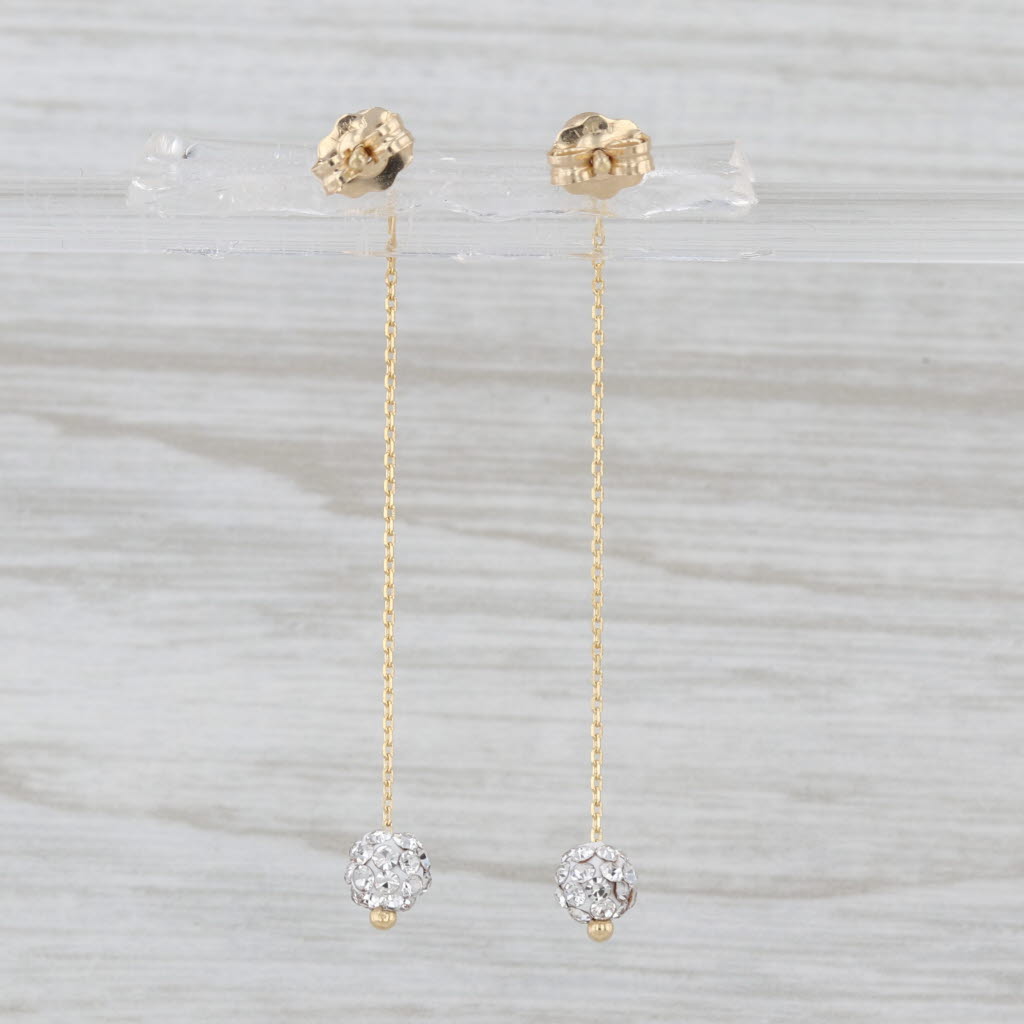 Cubic Zirconia Bead Chain Dangle Earrings 14k Yellow Gold Butterfly Backs