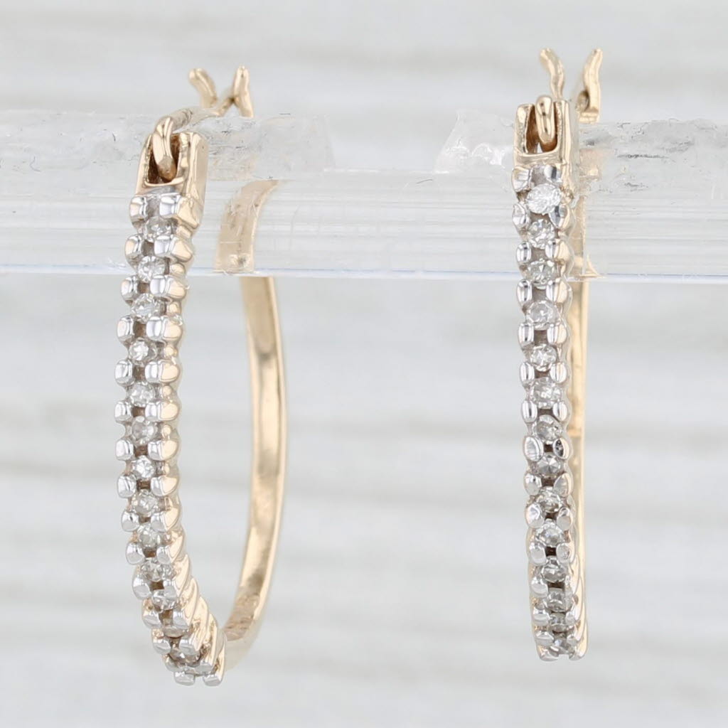 Light Gray Diamond Oval Hoop Earrings 10k Yellow Gold Snap Top Hoops