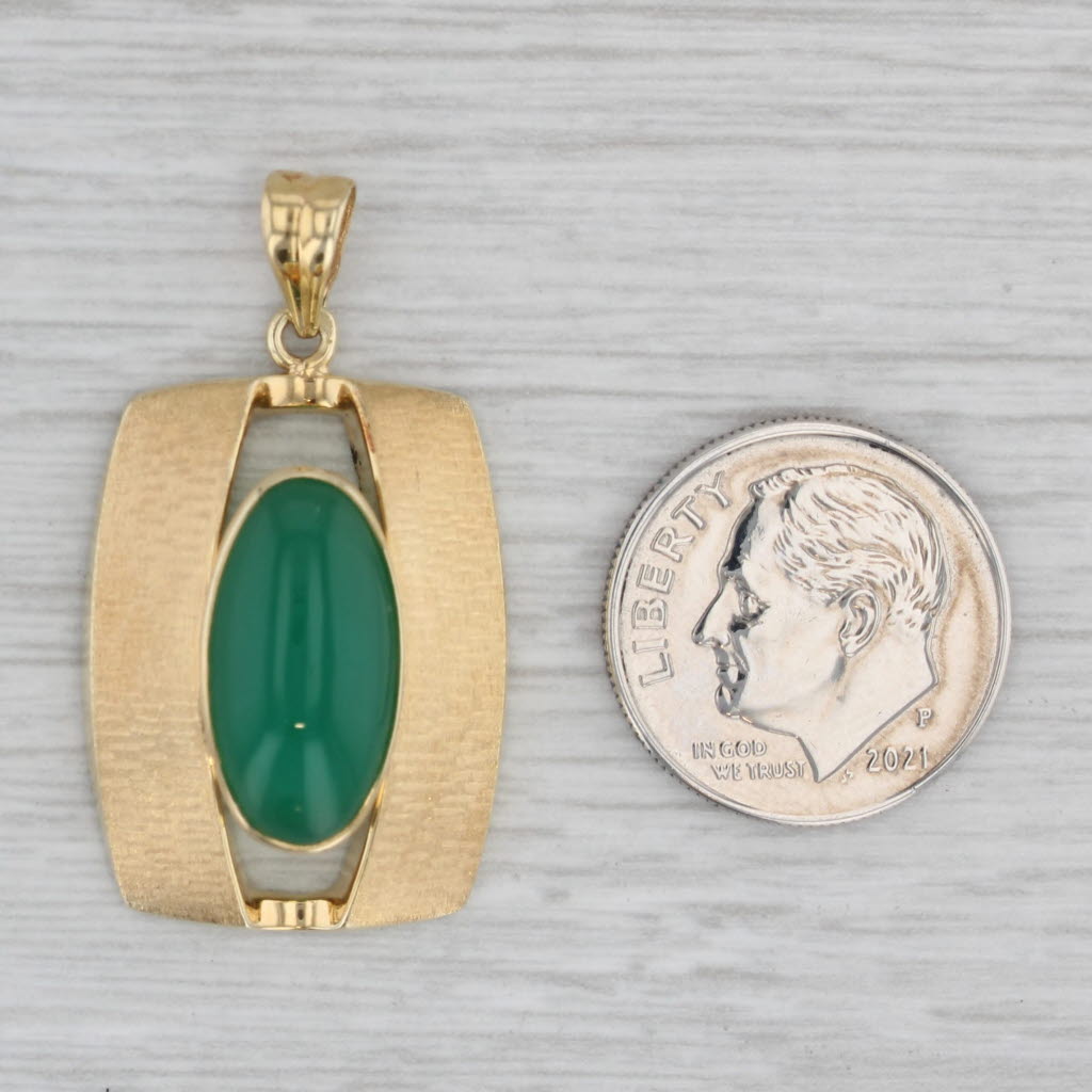 Gray Green Chalcedony Pendant 14k Yellow Gold Oval Cabochon Solitaire