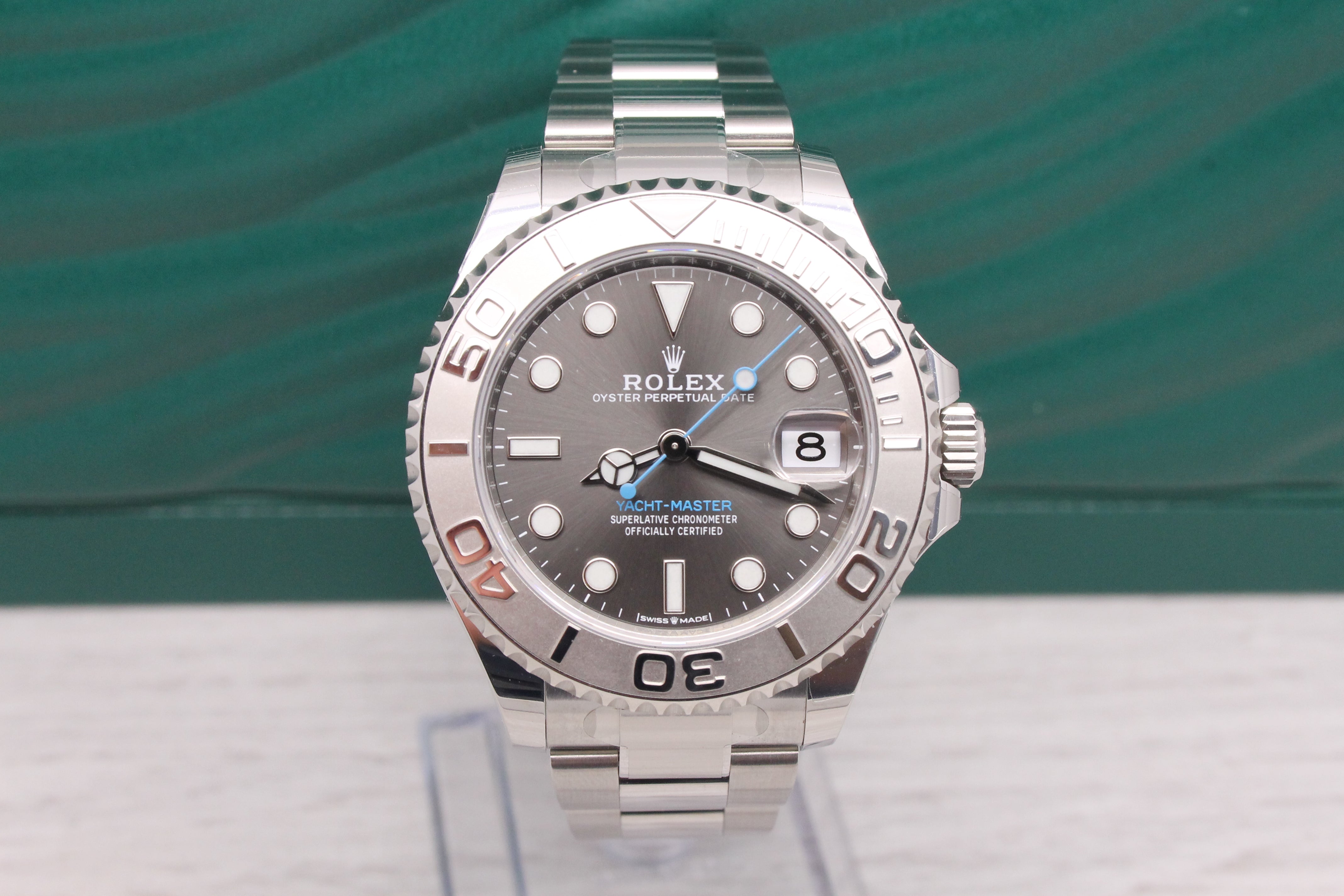 Dark Slate Gray 2023 Rolex Yachtmaster 37mm Rhodium 268622 Steel Platinum Watch Unworn Box Card