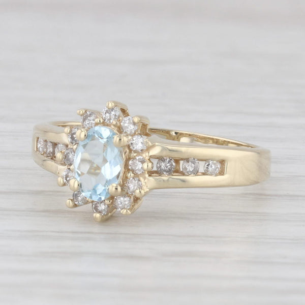 0.54ctw Aquamarine Diamond Halo Ring 10k Yellow Gold Size 8 Engagement