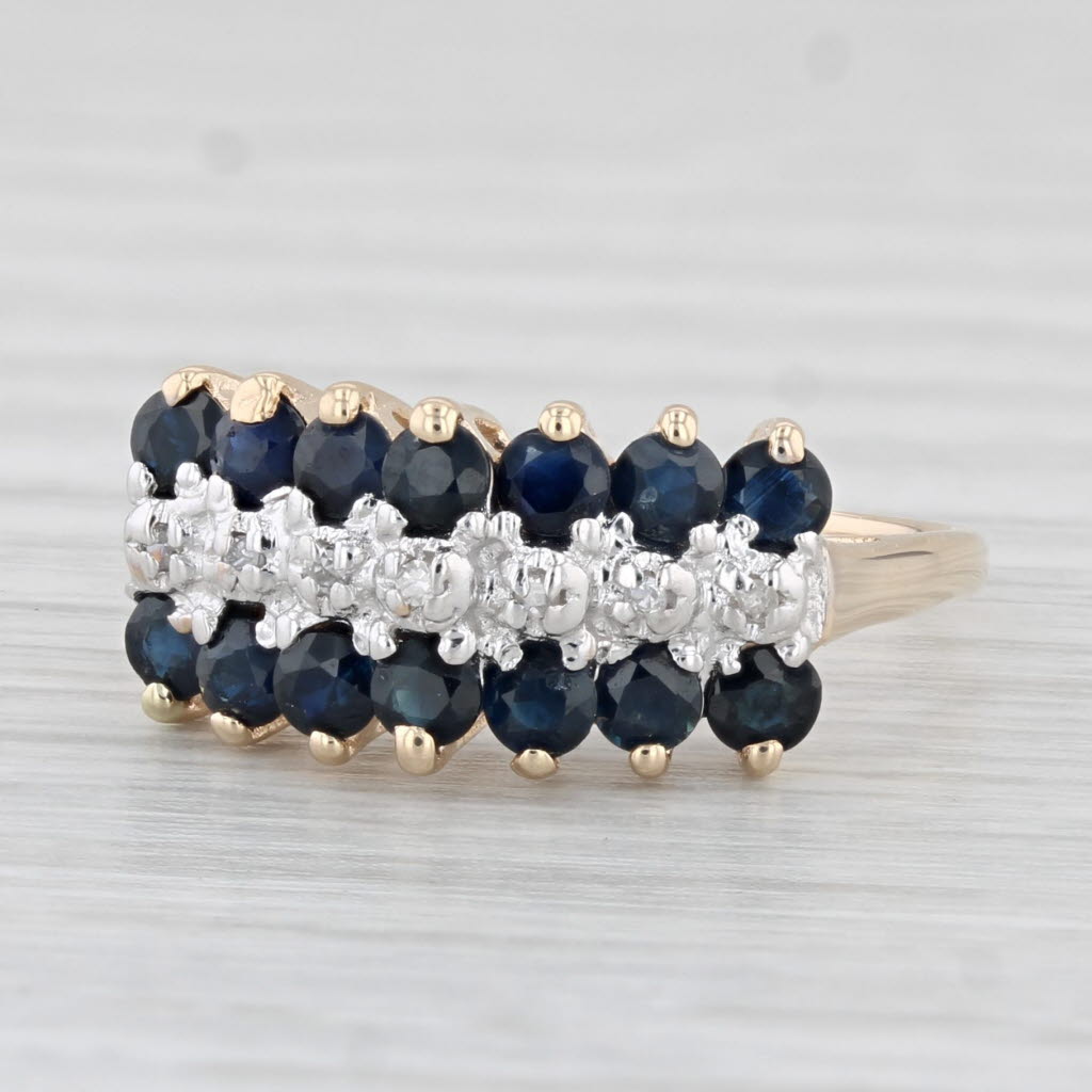 Light Gray 0.88ctw Blue Sapphire Diamond Ring 10k Yellow Gold Size 6.25 Tiered Pyramid