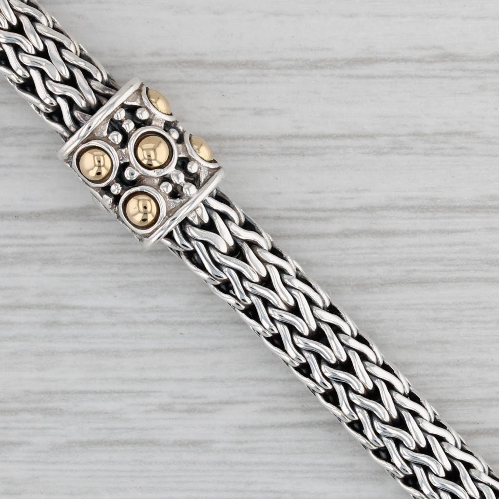 Gray John Hardy Dot Collection Station Bracelet Sterling Silver 18k Gold 7" Pouch
