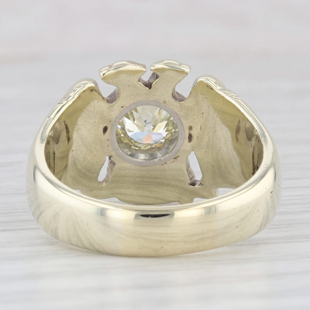 Light Gray 1ct Diamond Masonic Scottish Rite Ring 14k Gold Eagle Yod 32nd 14th Degree