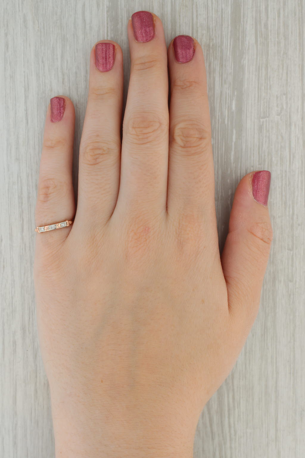 Rosy Brown Vintage Diamond Wedding Band 14k Rose Gold Size 6 Stackable