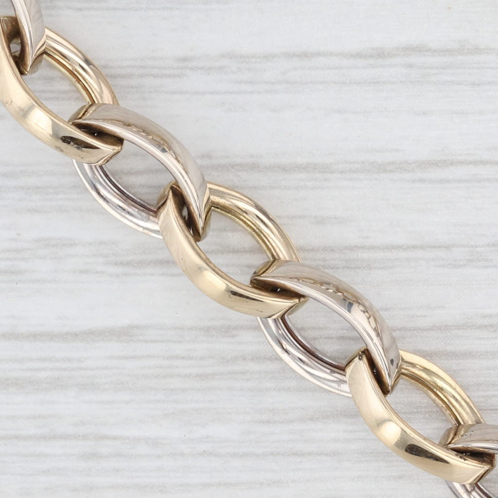 Light Gray Marquise Link Cable Chain Bracelet 14k Yellow White Gold 6 1/2" 7.5mm