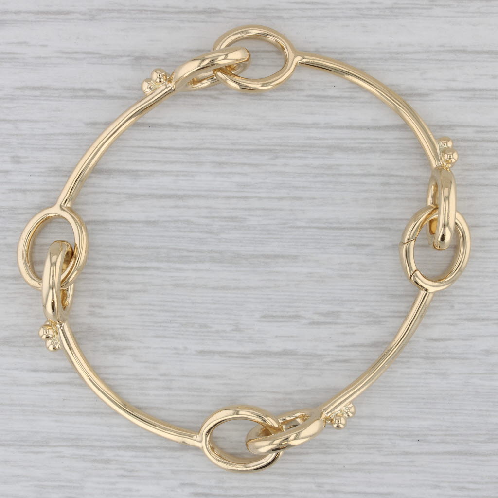 Gray Linked Bar Statement Bracelet 18k Yellow Gold 7" Artisan Signed