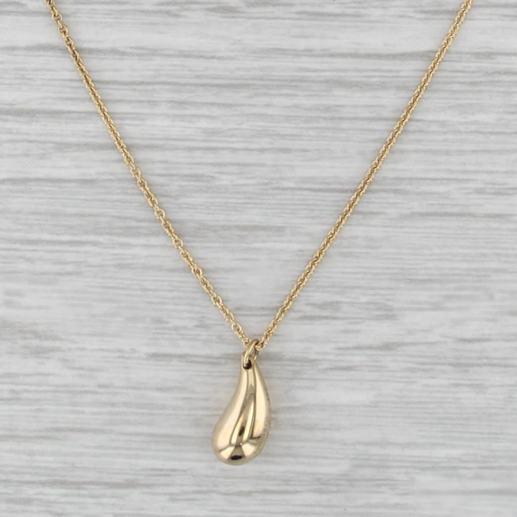 Tiffany Elsa Peretti Teardrop Pendant Necklace w/ Box Pouch 16" 18k Yellow Gold