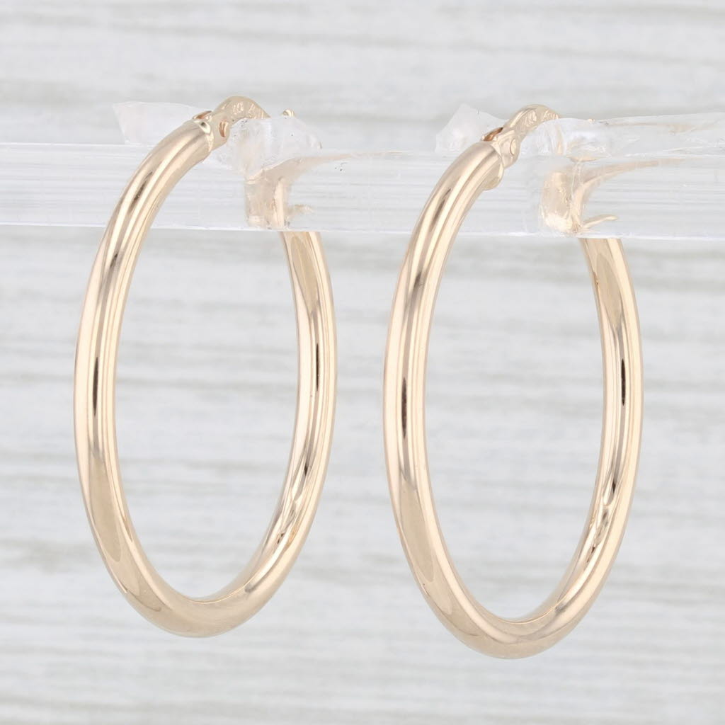 Light Gray New Hoop Earrings 14k Yellow Gold Round Hoops Pierced Snap Top 25 x 2mm
