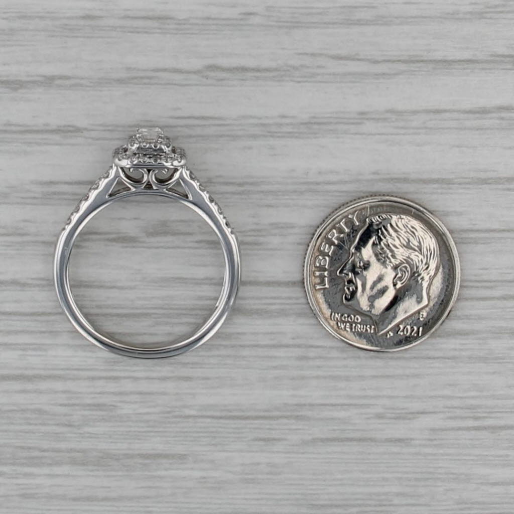 0.42ctw Diamond Halo Engagement Ring 14k White Gold Size 7 Emerald Cut