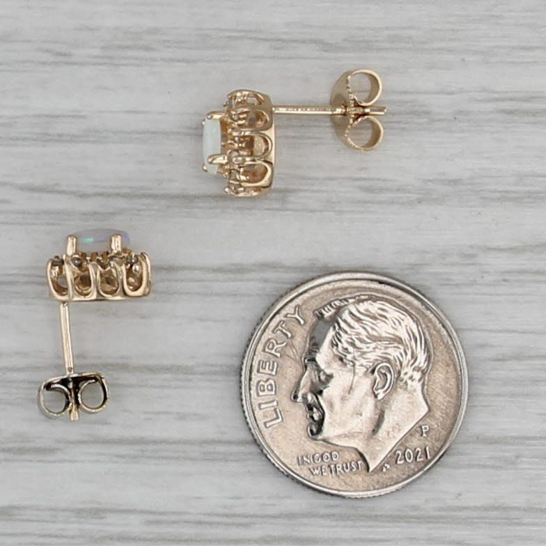 Opal & Diamond Halo Stud Earrings 14k Yellow Gold Studs