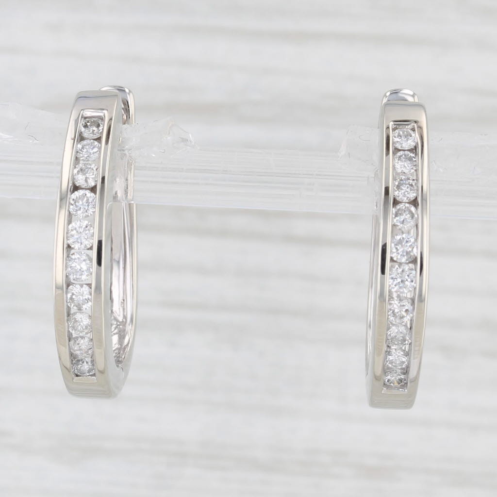 Light Gray 0.50ctw Diamond Hoop Earrings 14k White Gold Snap Lever Back
