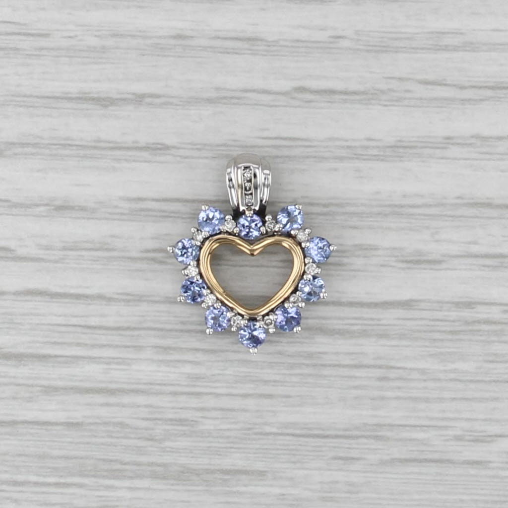 1.24ctw Tanzanite Diamond Open Heart Pendant 14k Rose White Gold Small Drop