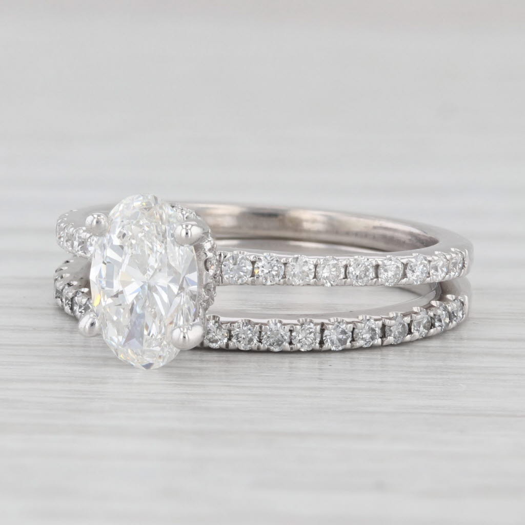 Light Gray 1.45ctw Oval Diamond Engagement Ring Wedding Band Bridal Set 14k White Gold GIA