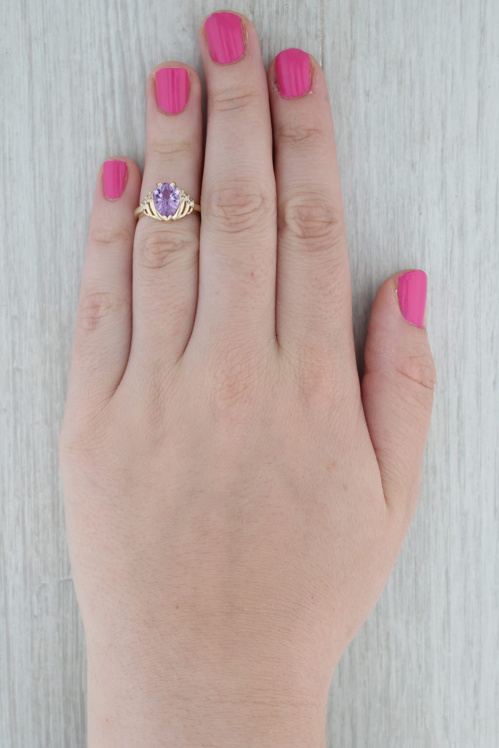 Dark Gray 1.79ct Fantasy Pear Solitaire Amethyst Ring 14k Yellow Gold Sz 5 Diamond Accents