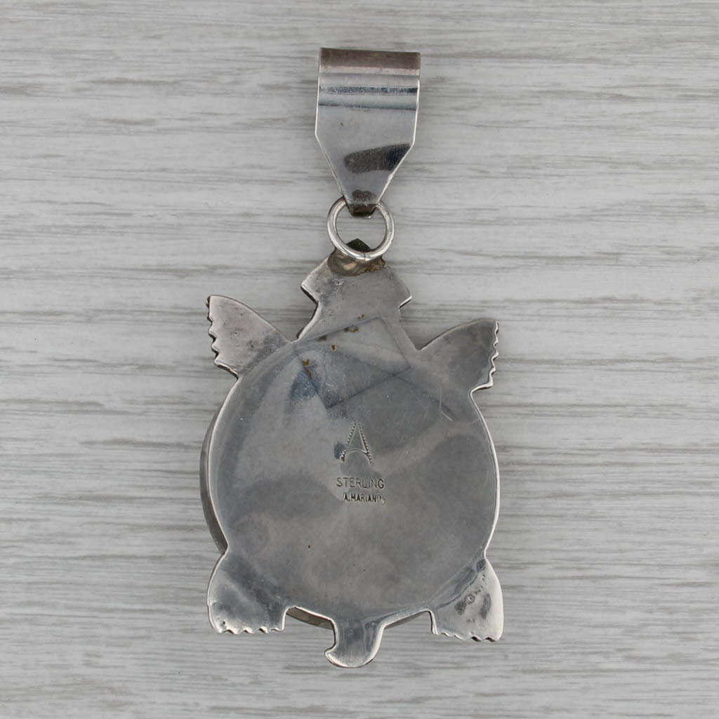 A Mariano Tribal Turtle Pendant Sterling Silver Turquoise Navajo Native American
