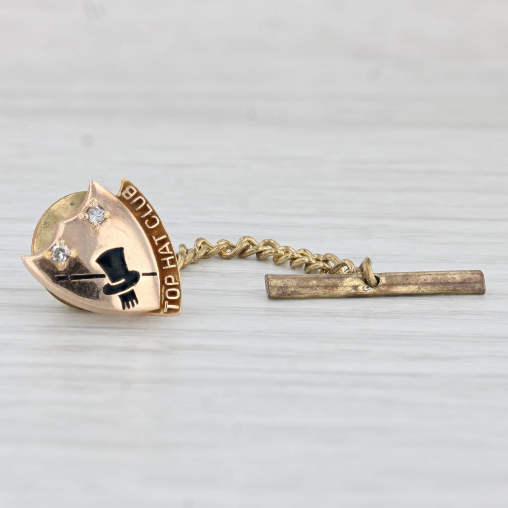 Light Gray Top Hat Club Diamond Pin 10k Yellow Gold Member Keepsake Award