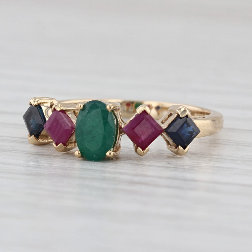 1.26ctw Emerald Ruby Sapphire Ring 14k Yellow Gold Size 6