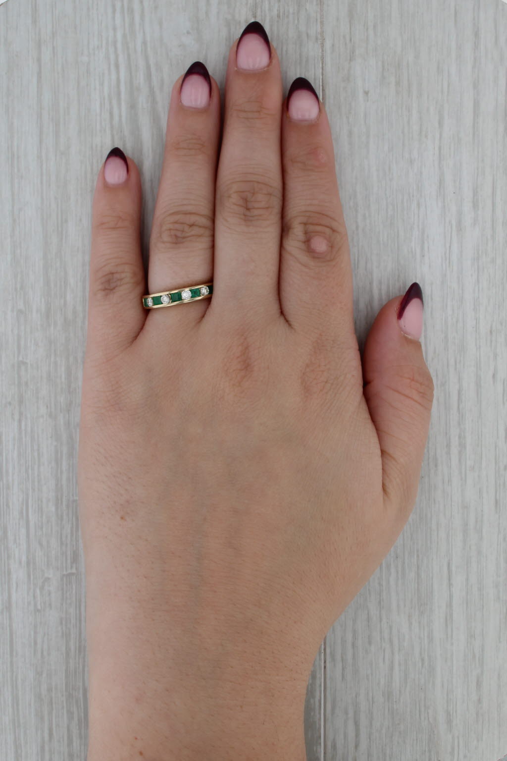 0.65ctw Emerald Diamond Wedding Band 14k Yellow Gold Size 6.75 Stackable Ring