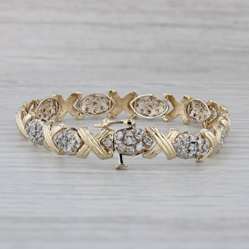 Gray 1.45ctw Diamond Cluster X Link Bracelet 14k Yellow Gold 6.75" 8.3mm