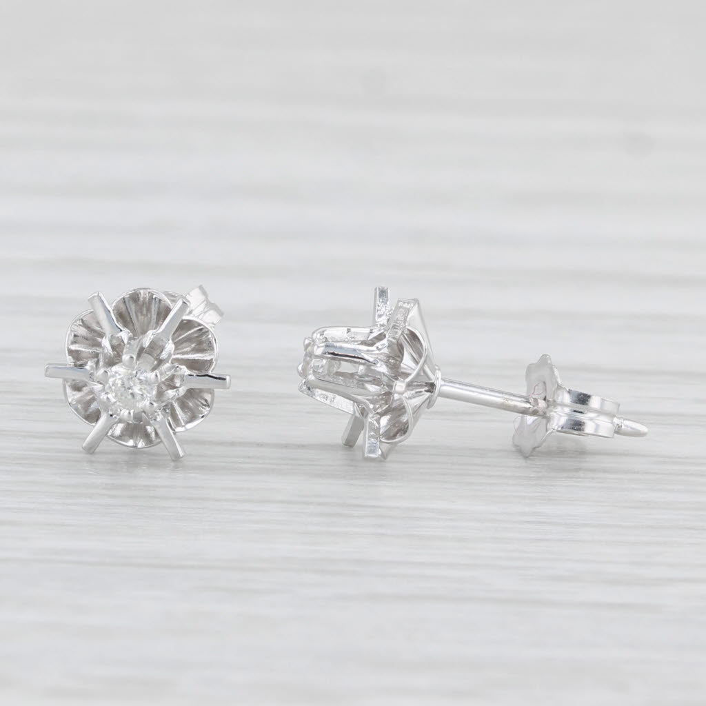 Light Gray Vintage Diamond Buttercup Stud Earrings 14k White Gold Solitaire Studs