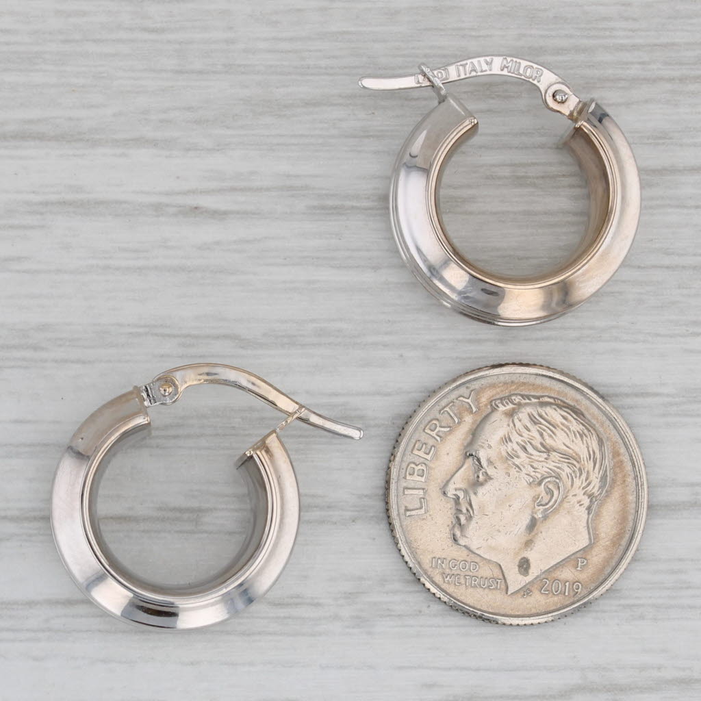 Gray Small Hoop Huggie Earrings 18k White Gold Snap Top Round Hoops Milor Italy