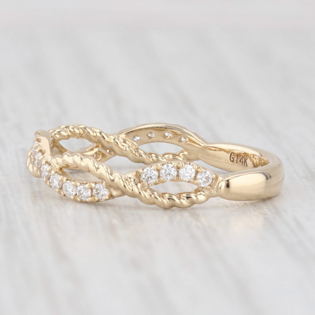 Light Gray New 0.20ctw Woven Diamond Wedding Band 14k Yellow Gold Stackable Ring Size 6.5
